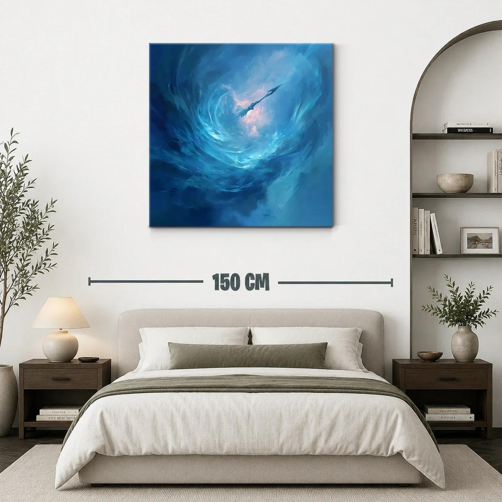 Cuadro abstracto con remolino y lanza en tonos azules — miniatura 3