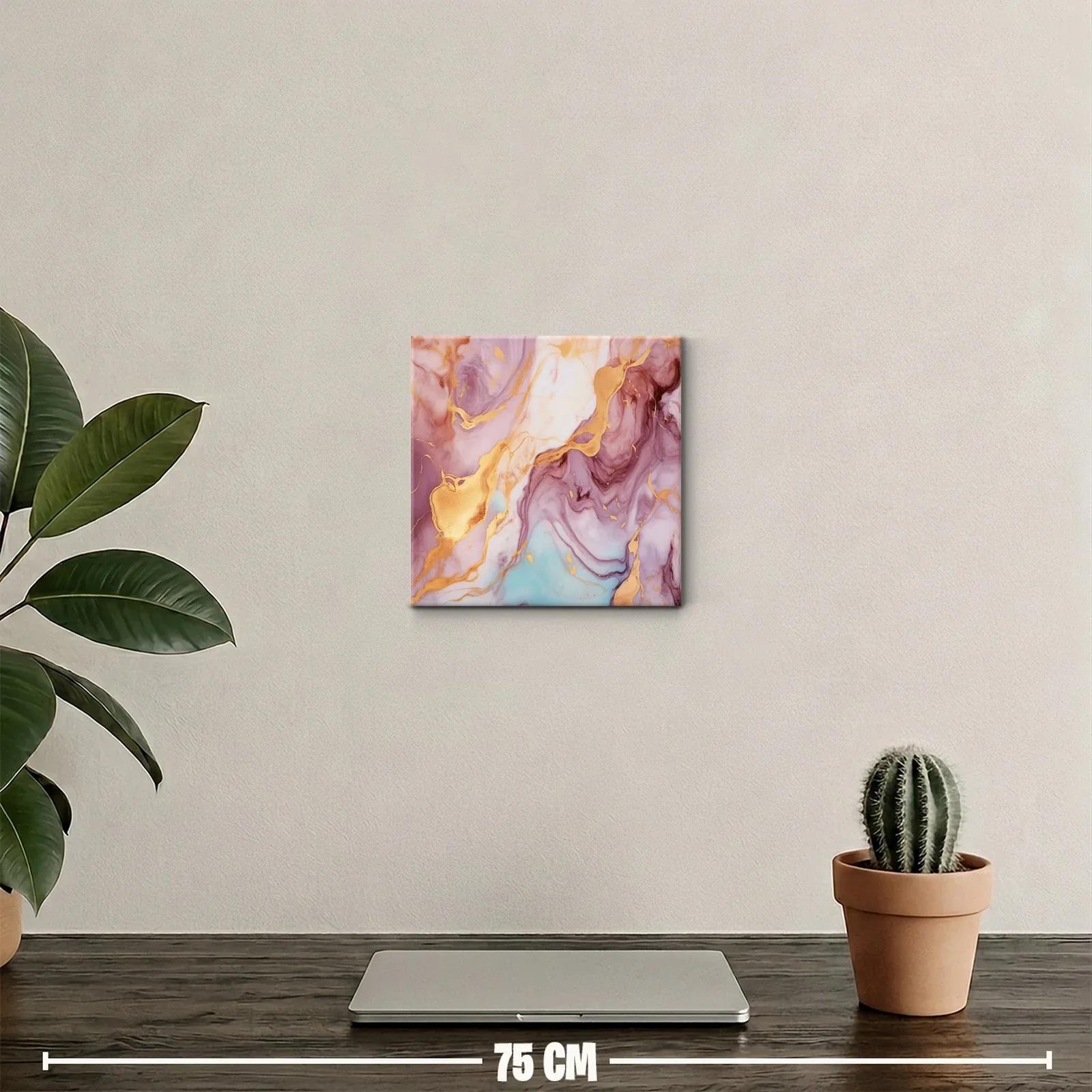 Cuadro decorativo con mármol beige rosa y dorado — miniatura 2