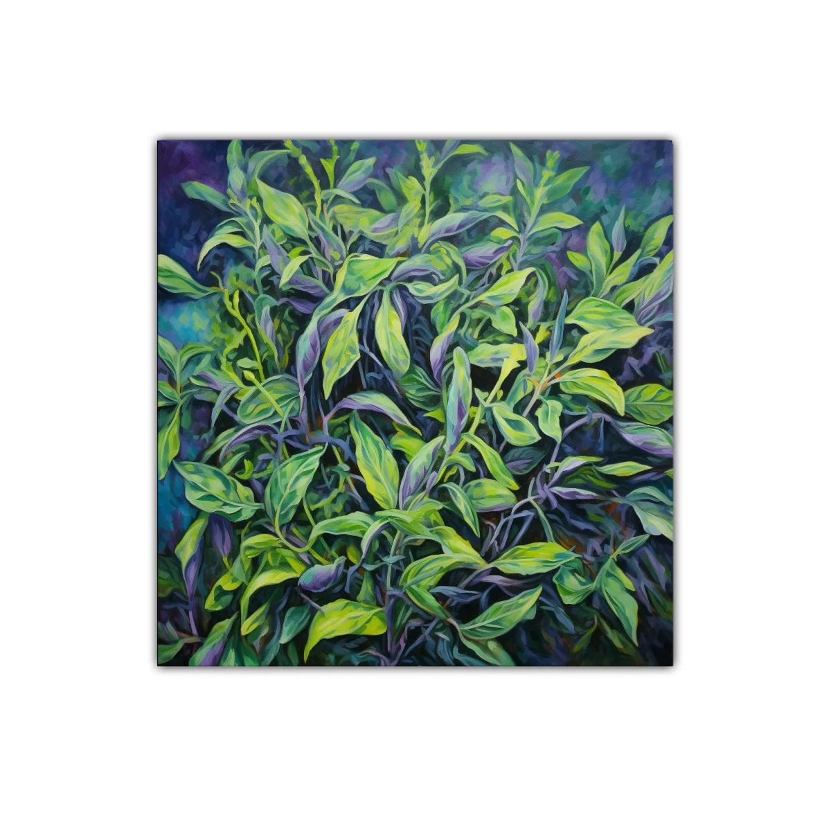 Cuadro decorativo con motivo de hojas verdes vibrantes — imagen principal