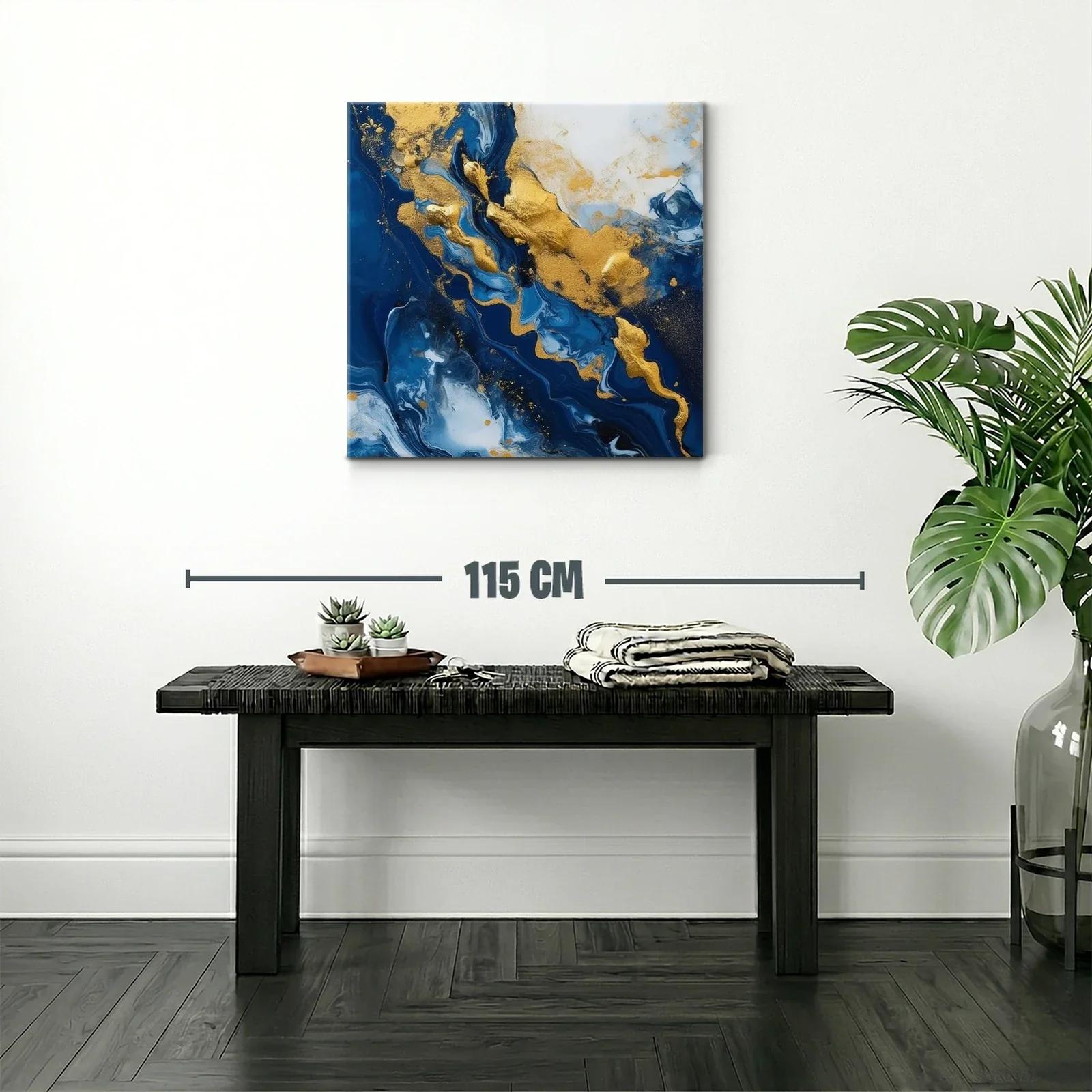 Arte abstracto en azul y dorado para ambientes elegantes — miniatura 2