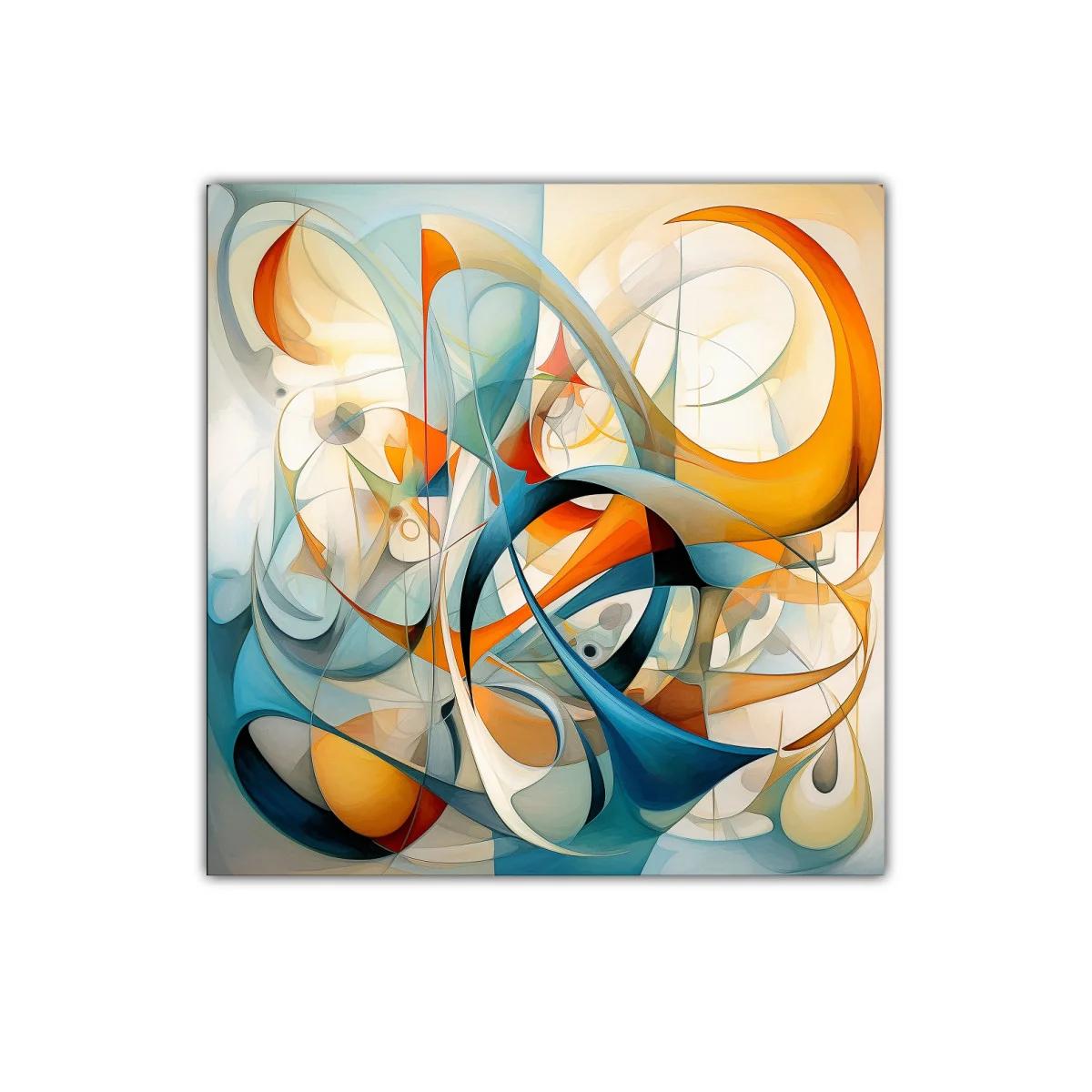 Cuadro decorativo con formas abstractas en tonos cálidos y fríos