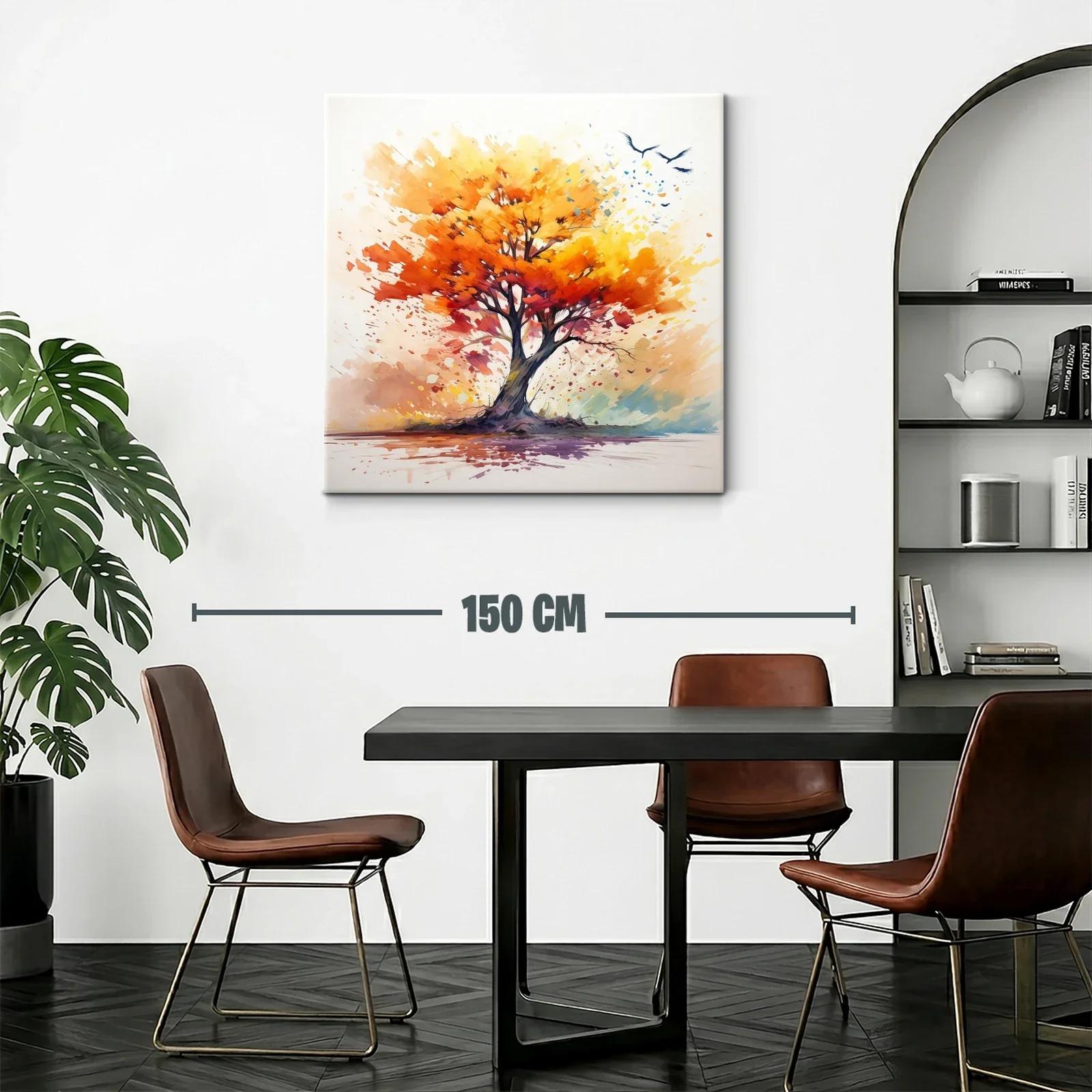 Árbol vibrante con tonos cálidos y vuelo de aves — miniatura 2