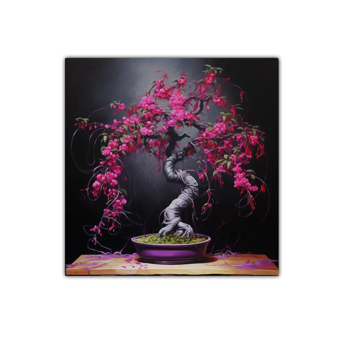 Bonsái con flores vibrantes sobre fondo oscuro — imagen principal