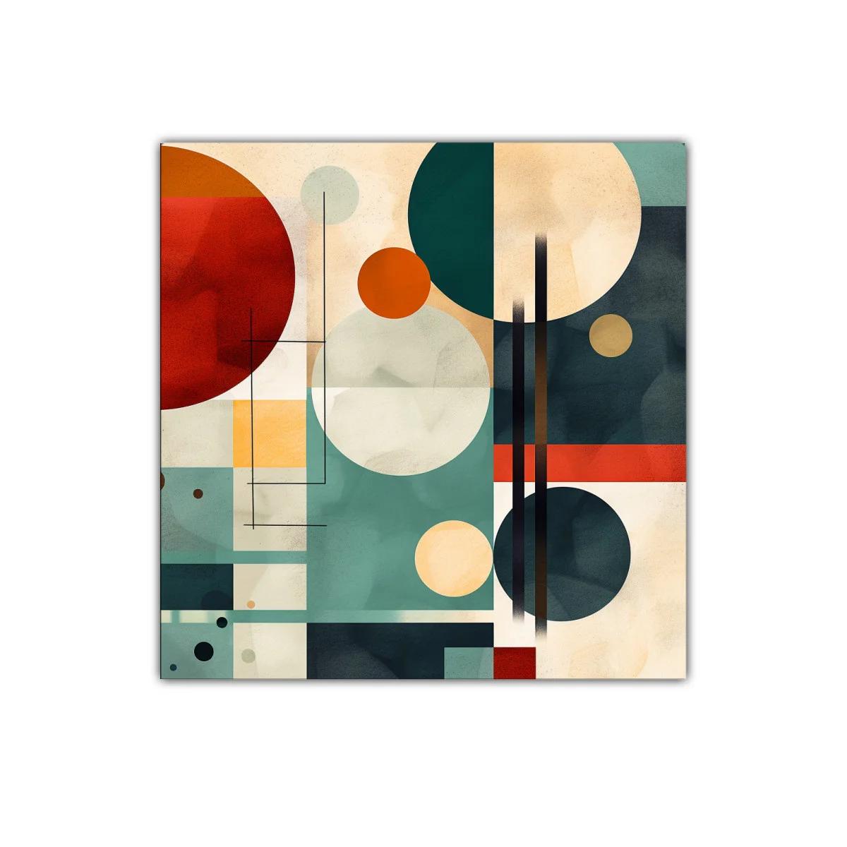 Cuadro abstracto con formas geométricas y colores cálidos