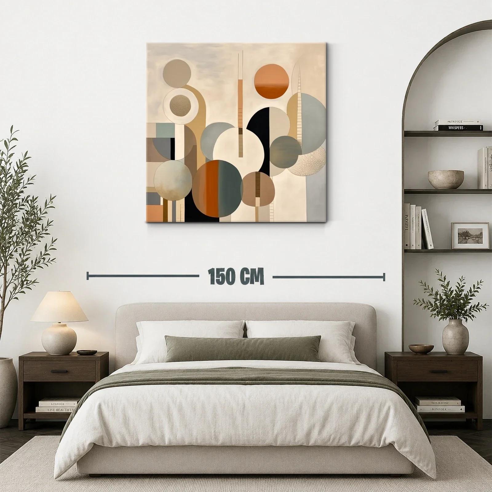 Cuadro abstracto con formas circulares en tonos tierra y neutrales — miniatura 3