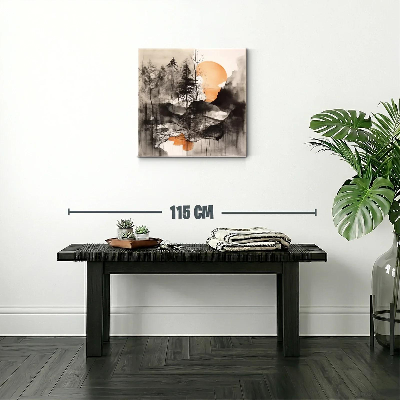 Paisaje abstracto con árboles y sol anaranjado al fondo — miniatura 2