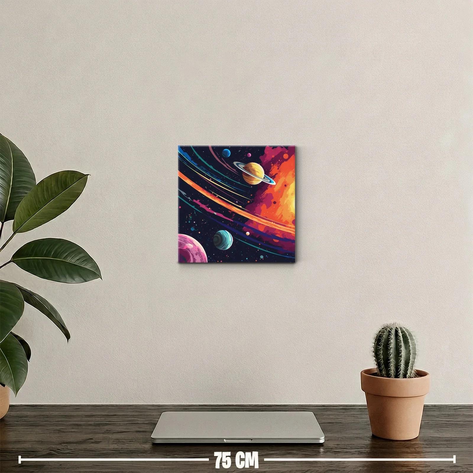 Explosión cósmica con planetas y anillos coloridos — miniatura 2