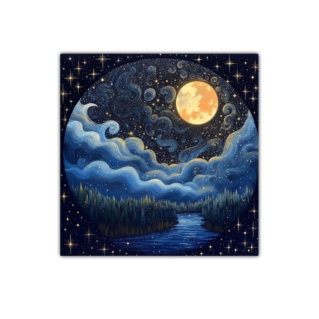 Paisaje nocturno con luna llena y cielo estrellado