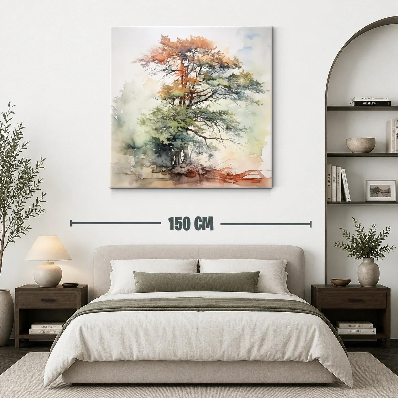 Árbol pintado en suaves tonos otoñales y verdes naturales — miniatura 3