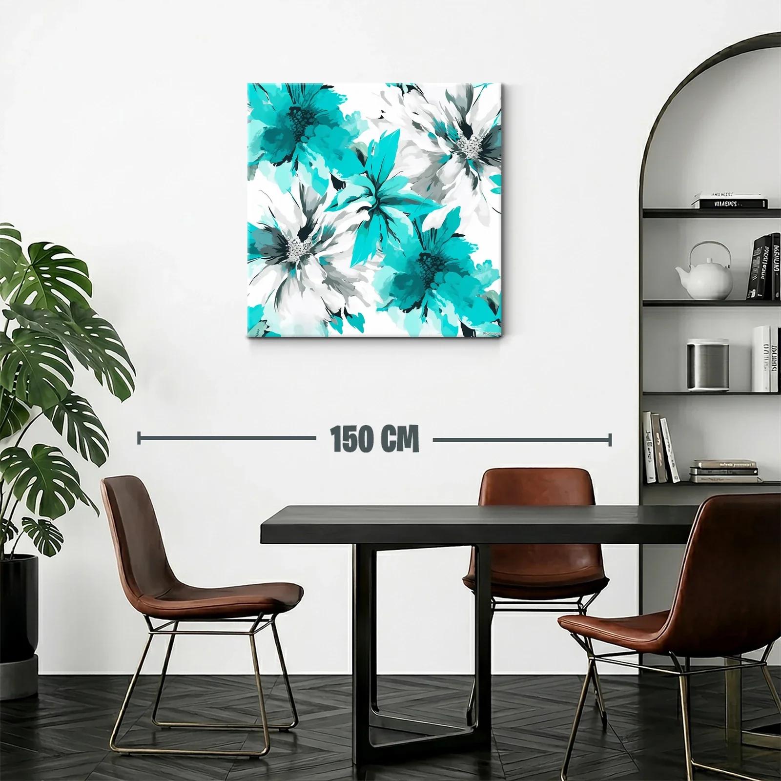 Cuadro floral con tonos turquesa y blanco vibrante — miniatura 2