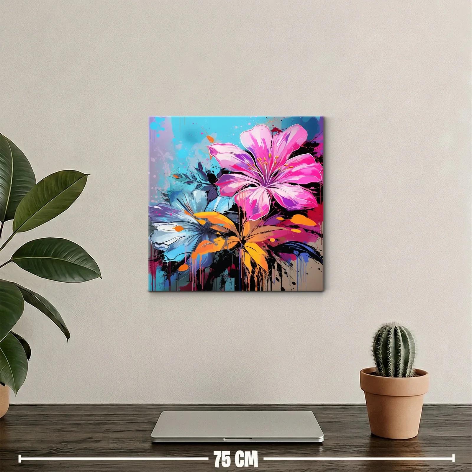 Cuadro vibrante con flores en tonos rosa y azul — miniatura 2