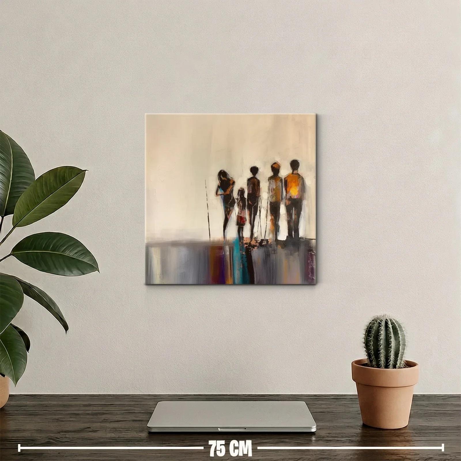 Cuadro con siluetas humanas en tonos cálidos y neutros — miniatura 2