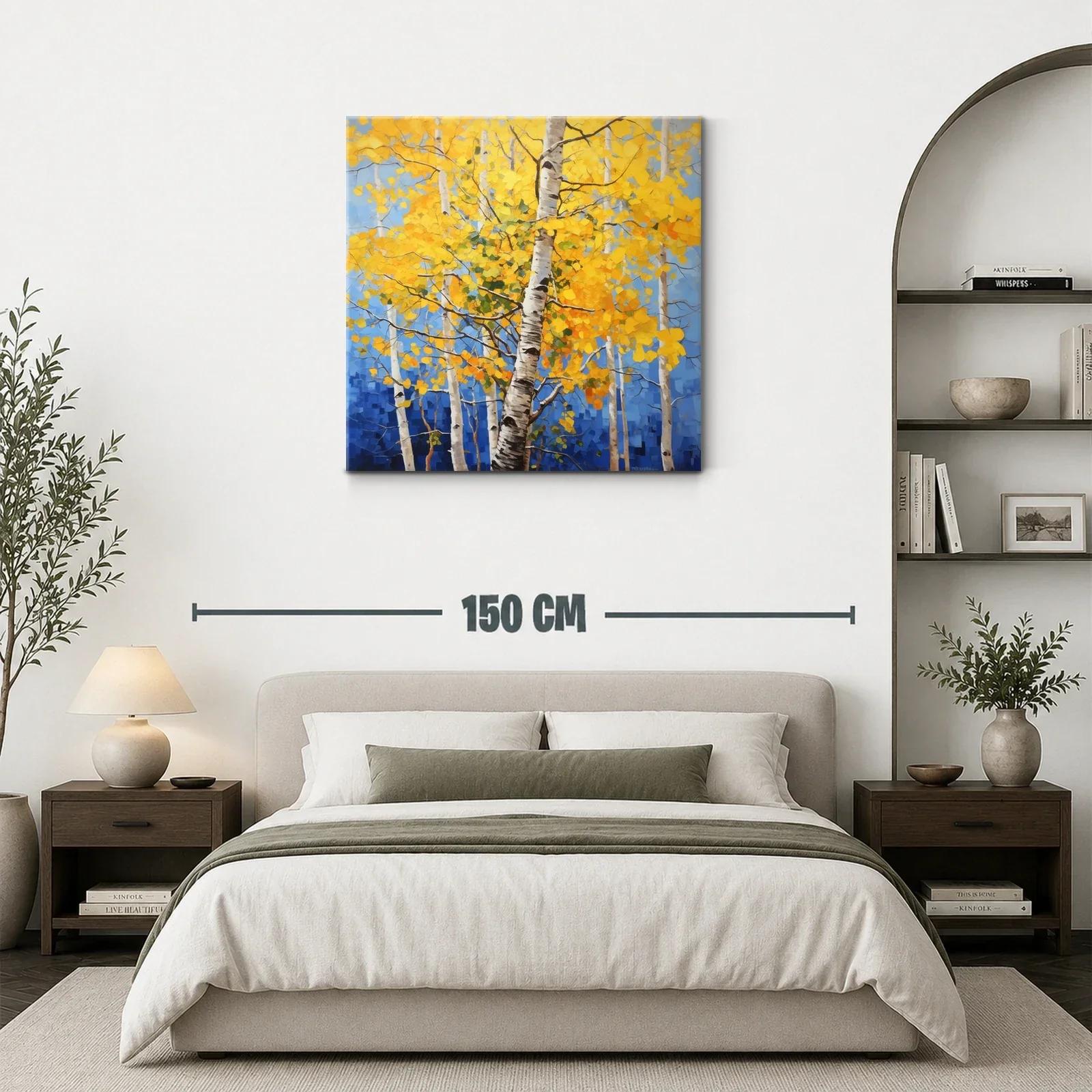 Bosque de abedules con hojas doradas y cielo azul — miniatura 3