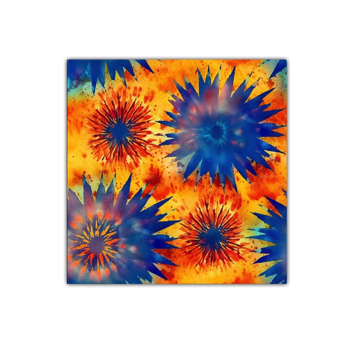 Cuadro con explosiones en tonos azules y naranjas vibrantes