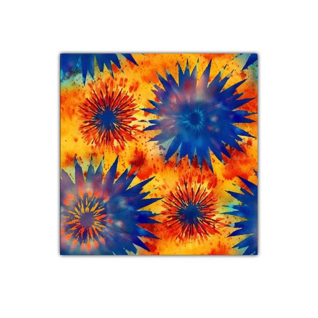 Cuadro con explosiones en tonos azules y naranjas vibrantes