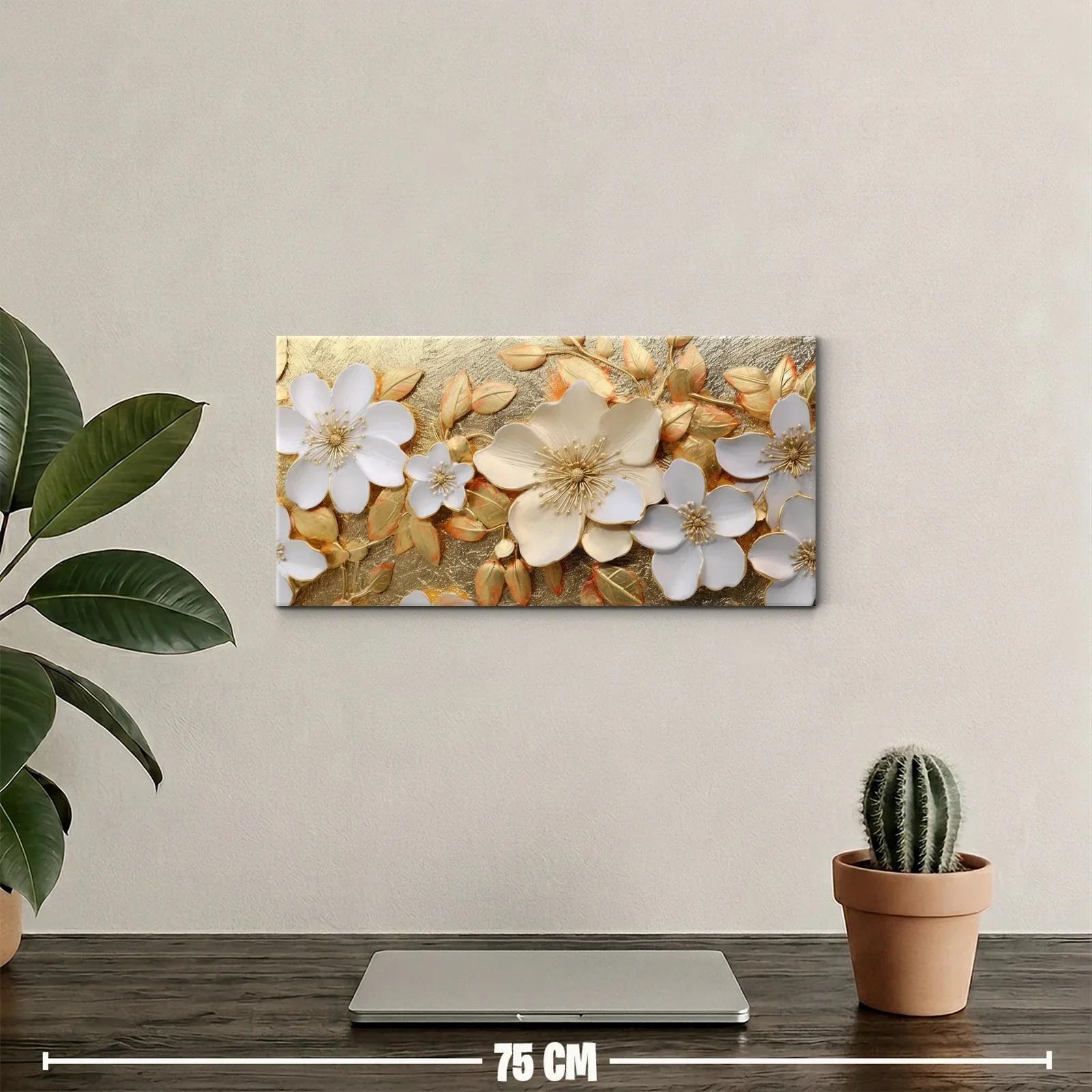 Cuadro flores blancas de magnolia con ramas doradas — miniatura 2