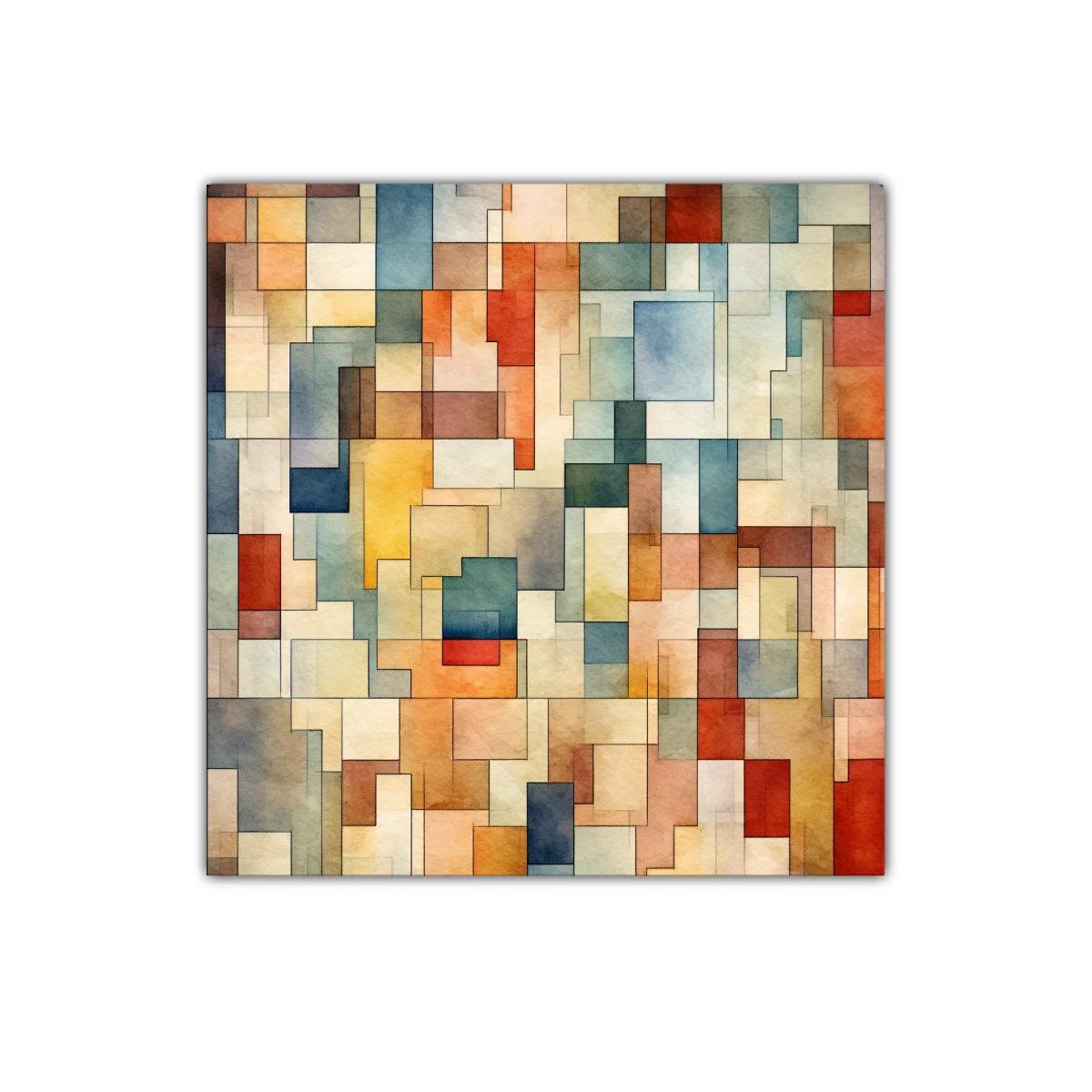 Composición abstracta con bloques en tonos cálidos y fríos