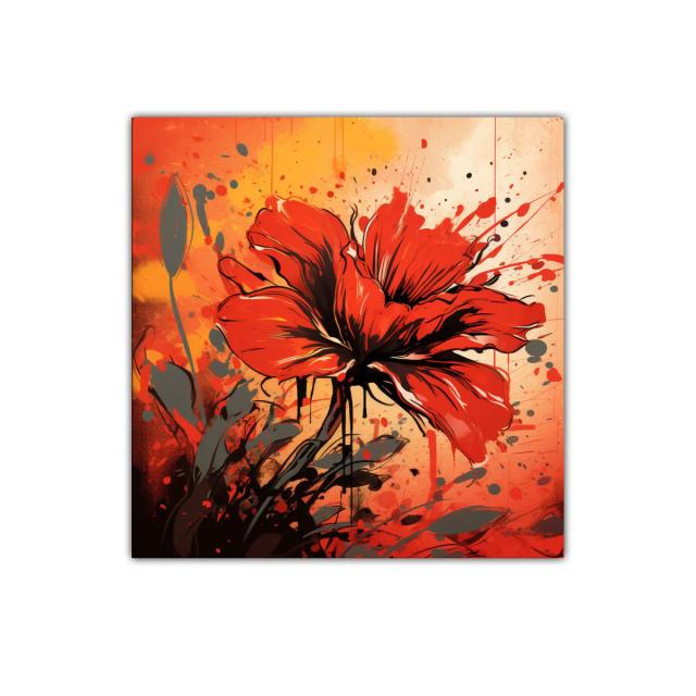 Flor roja vibrante sobre fondo cálido y dinámico