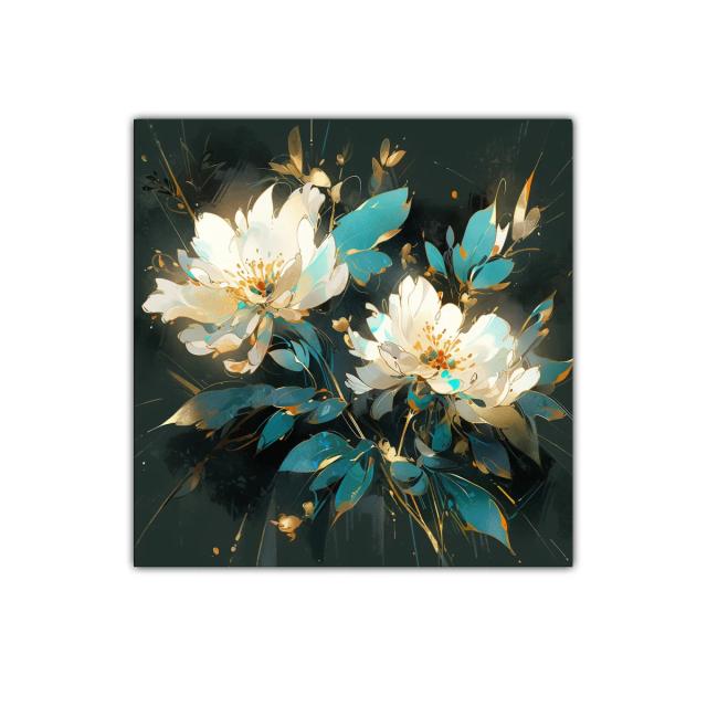 Flores delicadas en tonos dorados y turquesa vibrante