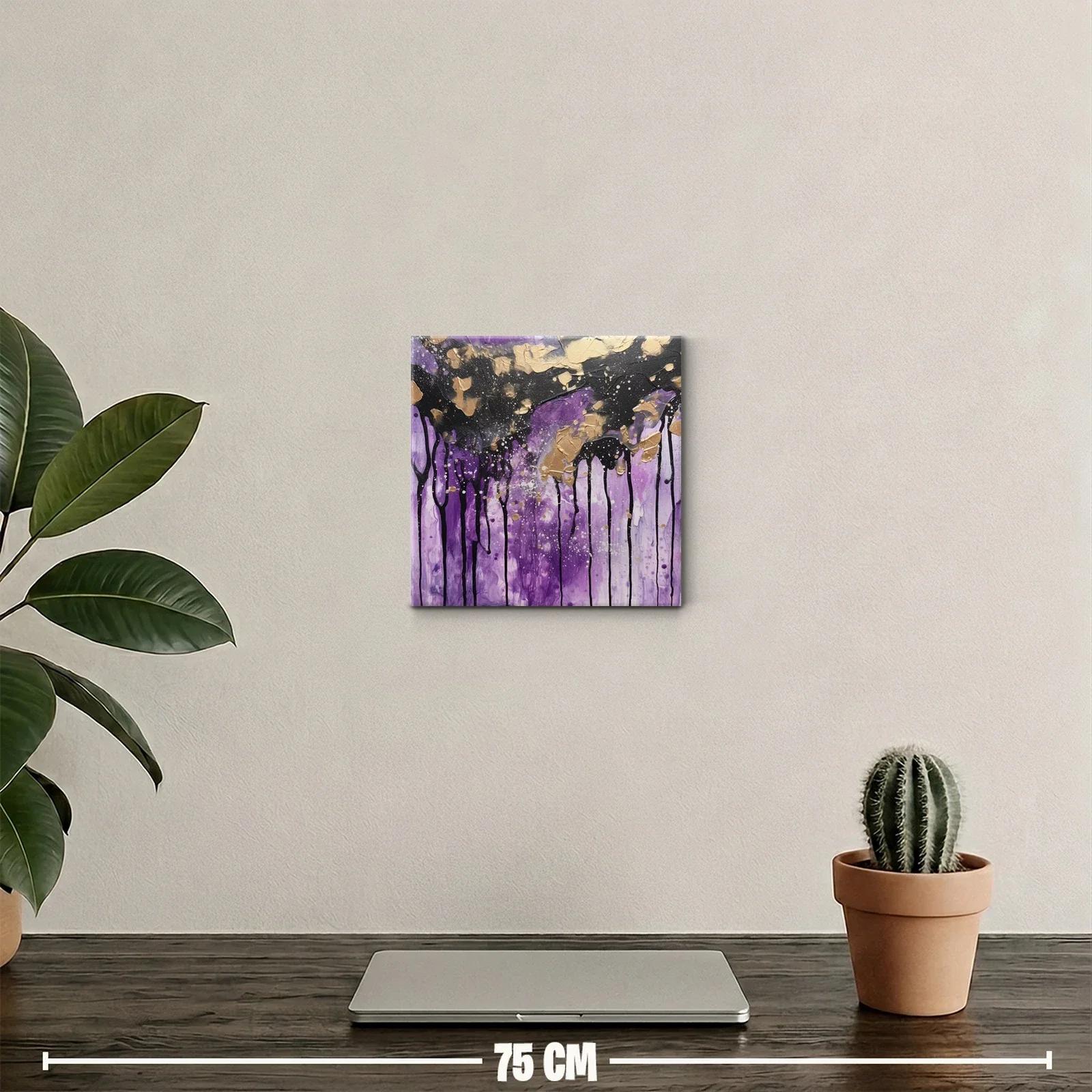 Cuadro abstracto con tonos violetas y detalles dorados — miniatura 2
