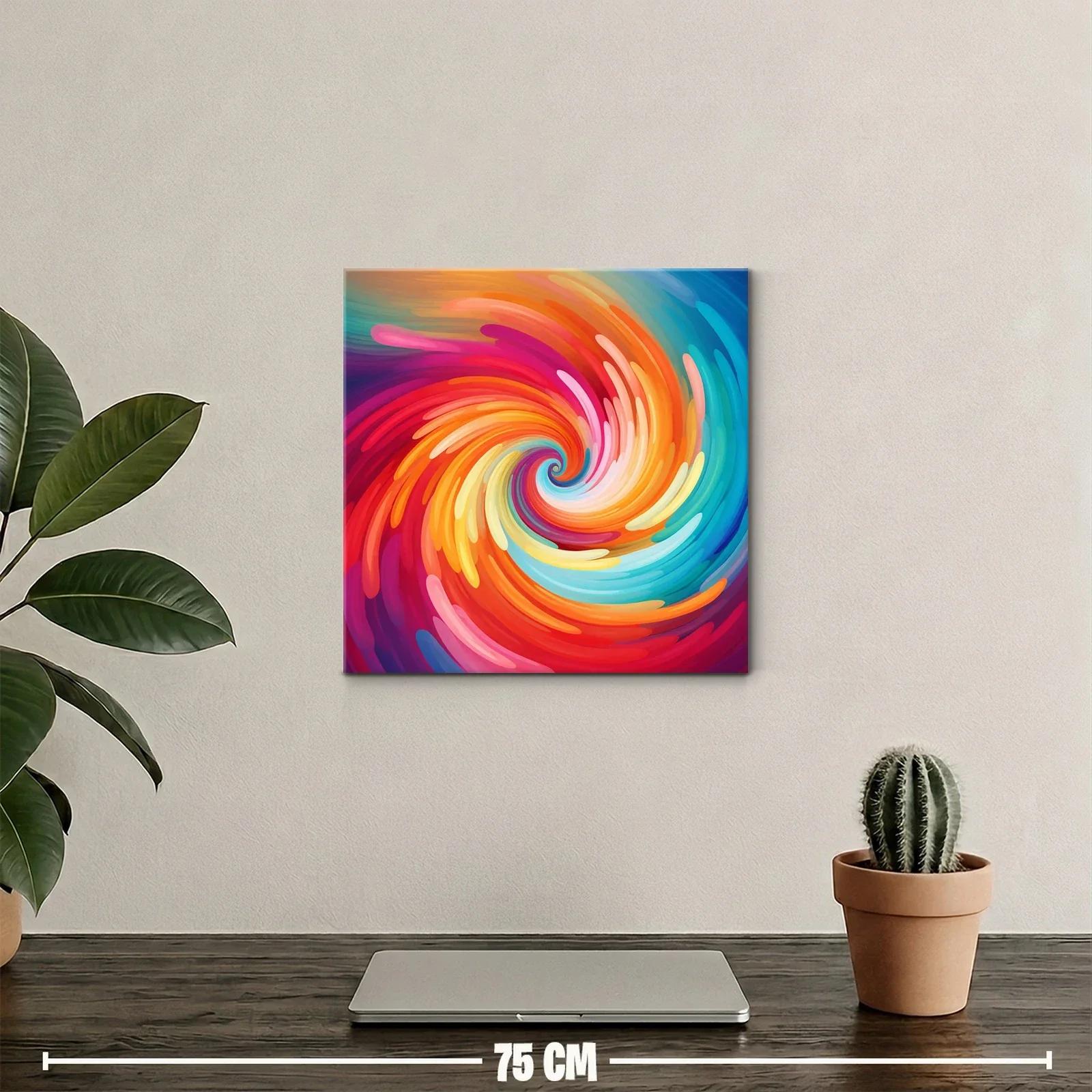 Cuadro abstracto espiral vibrante en tonos cálidos y fríos — miniatura 2