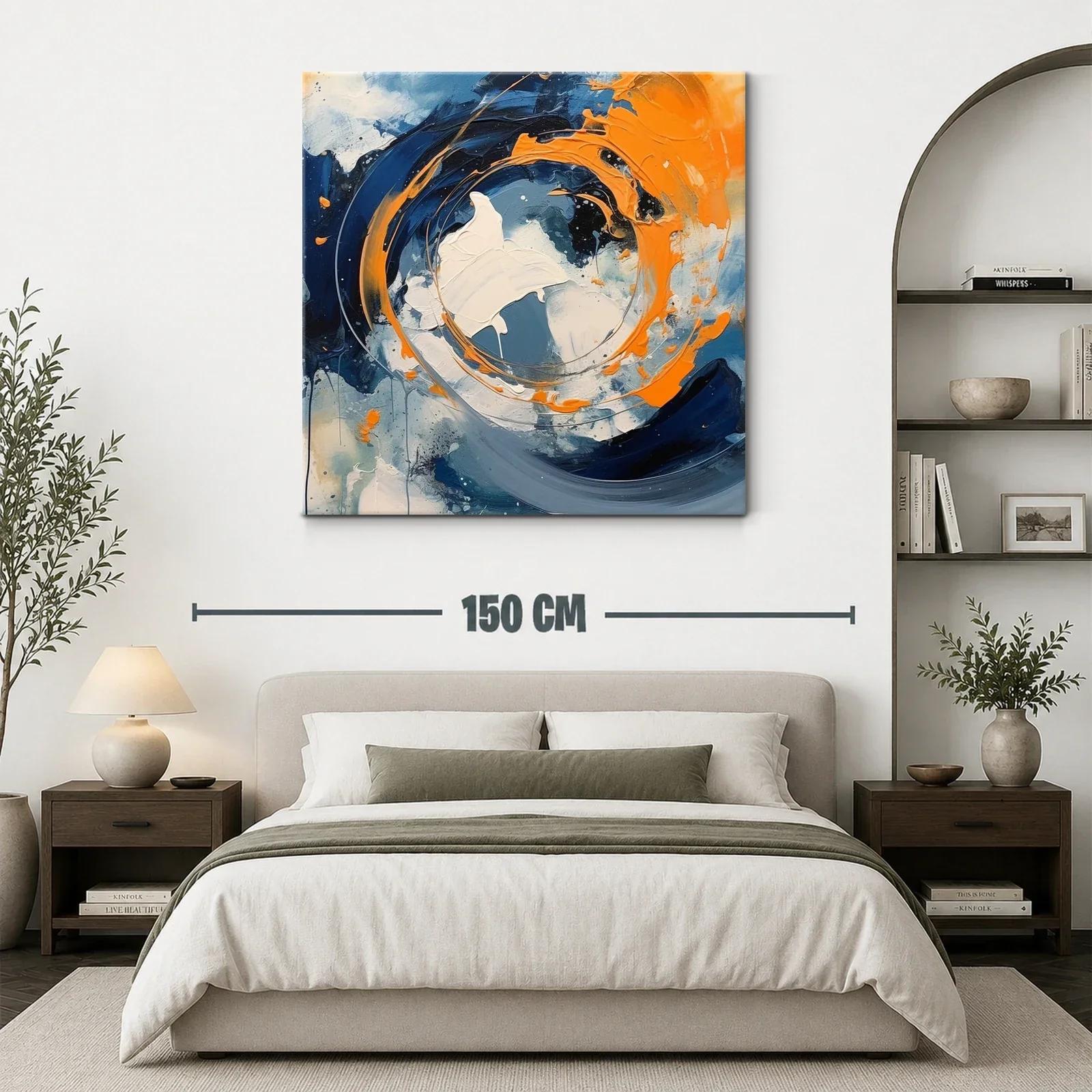 Cuadro abstracto con vibrantes tonos naranjas y azules dinámicos — miniatura 3