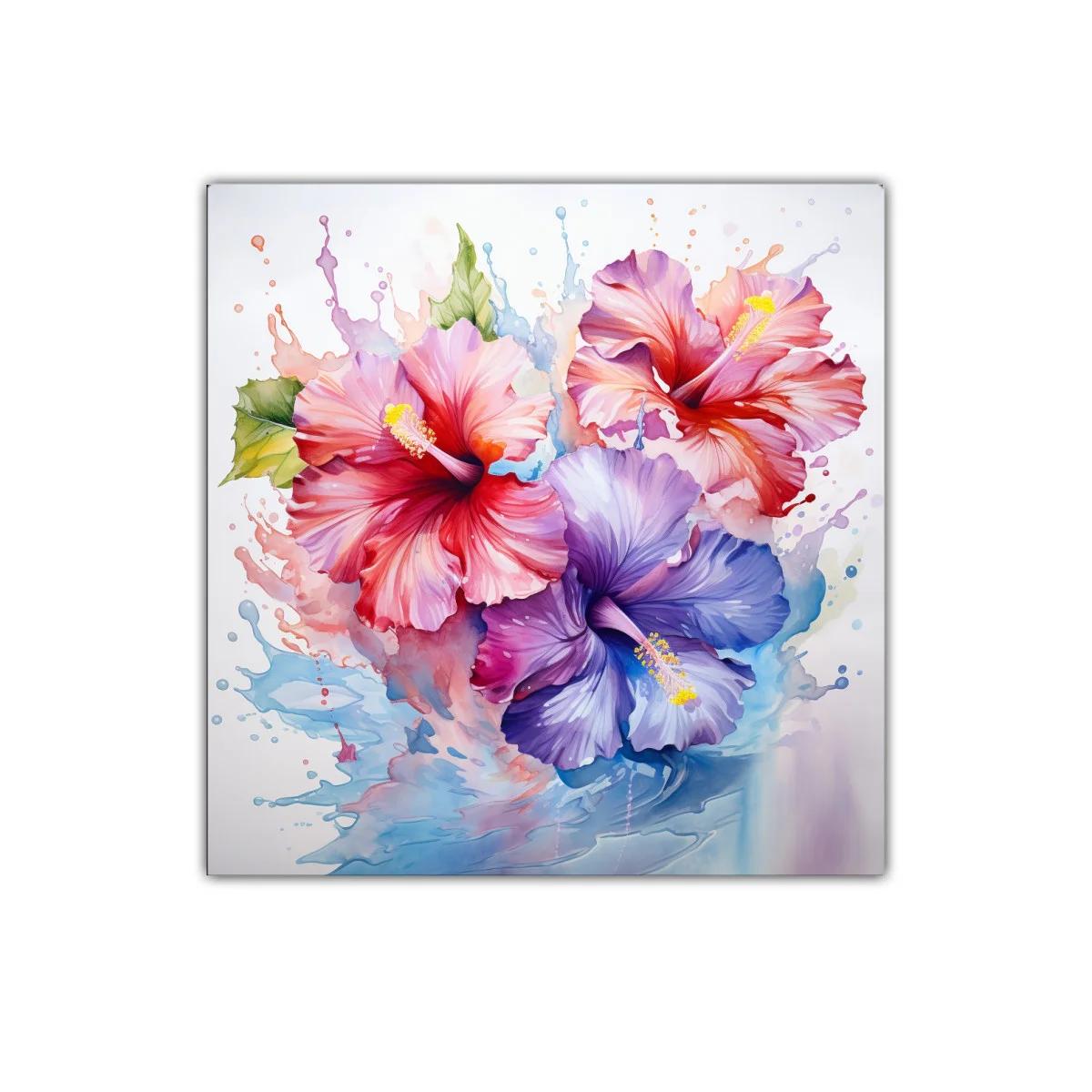 Cuadro decorativo con flores hibisco en tonos vibrantes — imagen principal