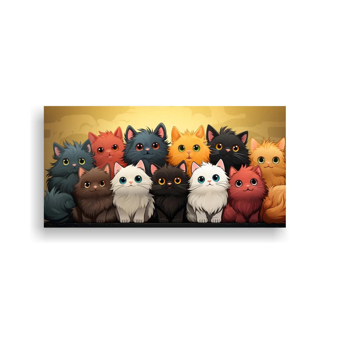 Cuadro de gatitos peludos en fila