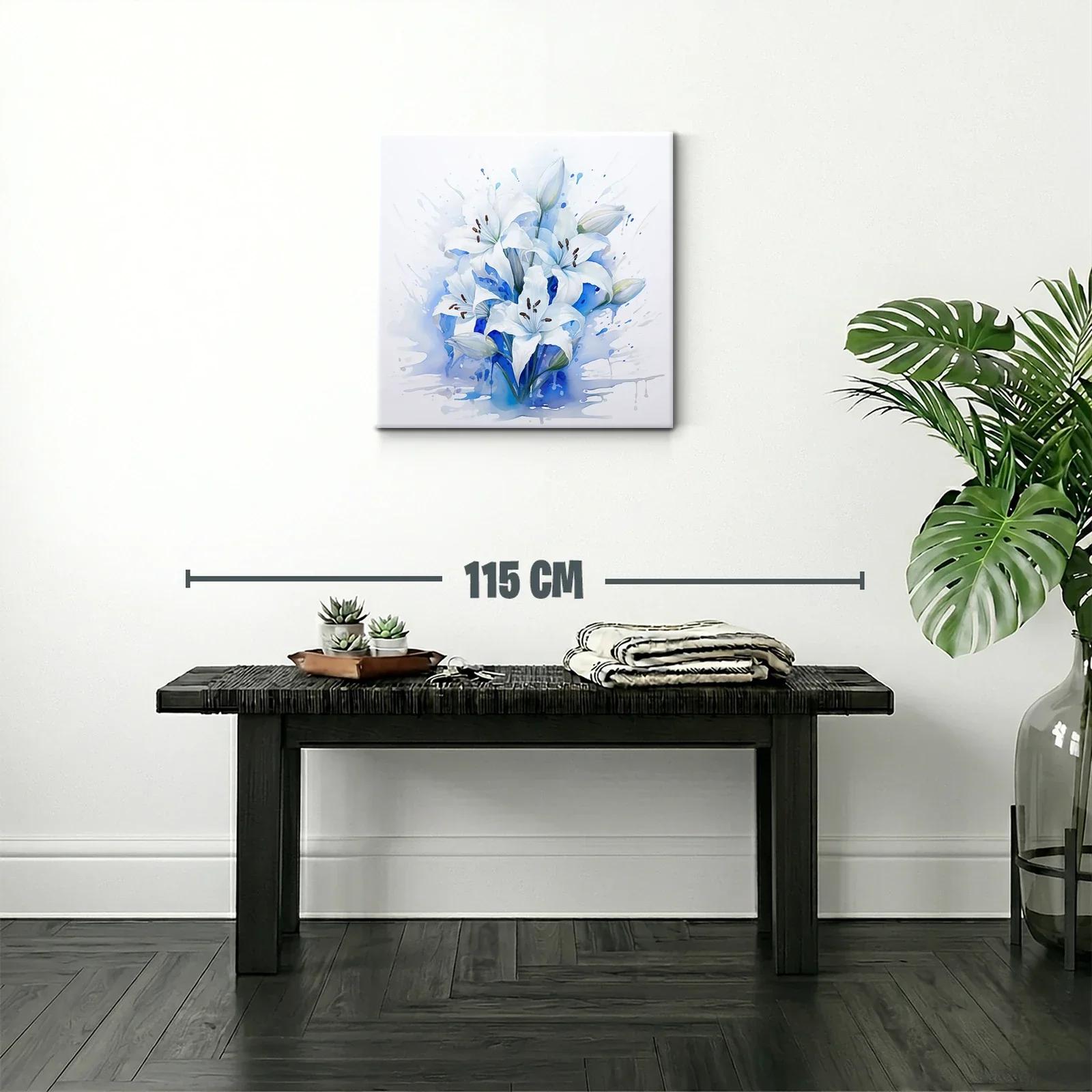 Cuadro floral con lirios blancos sobre fondo azul — miniatura 2