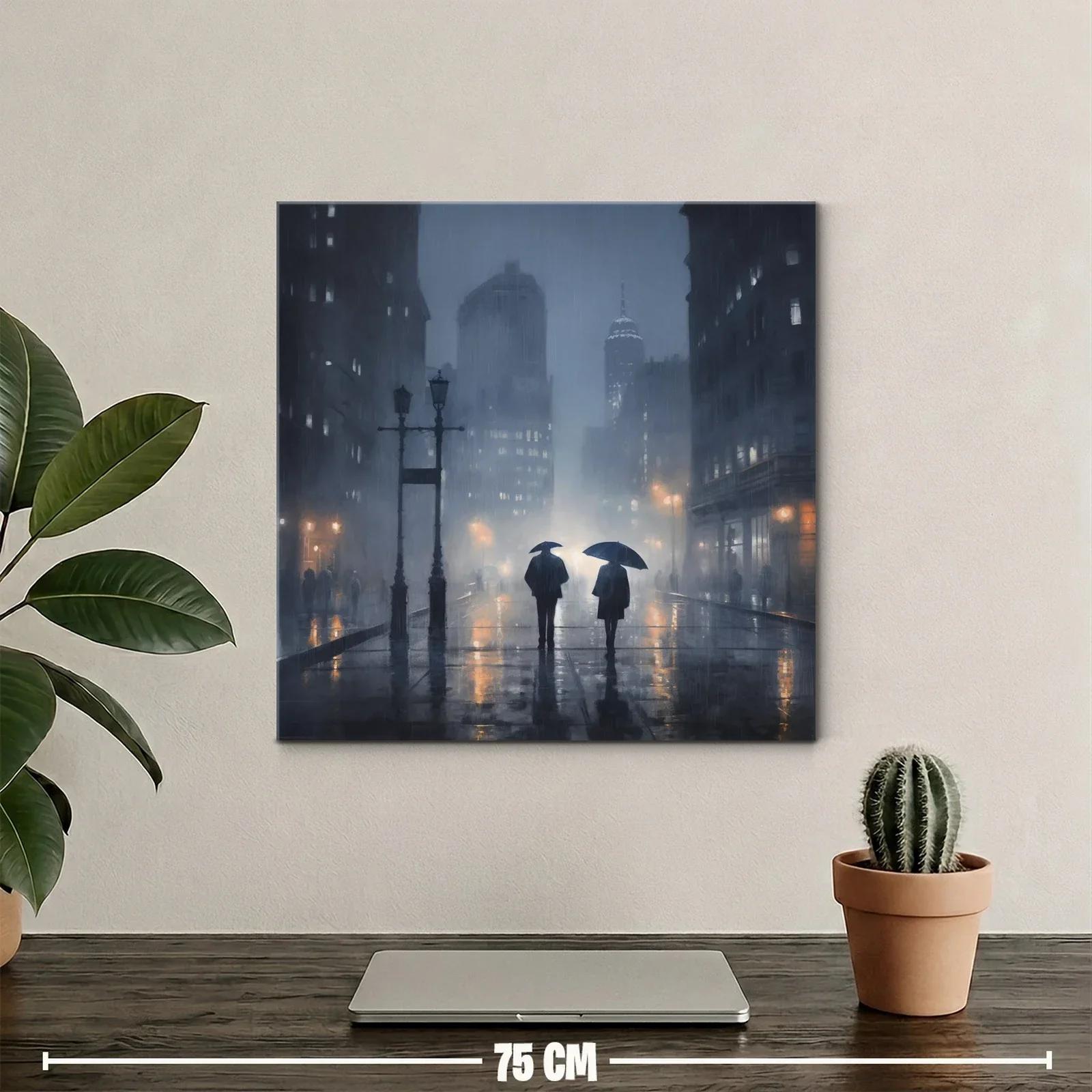 Escena urbana nocturna bajo la lluvia con dos figuras — miniatura 2