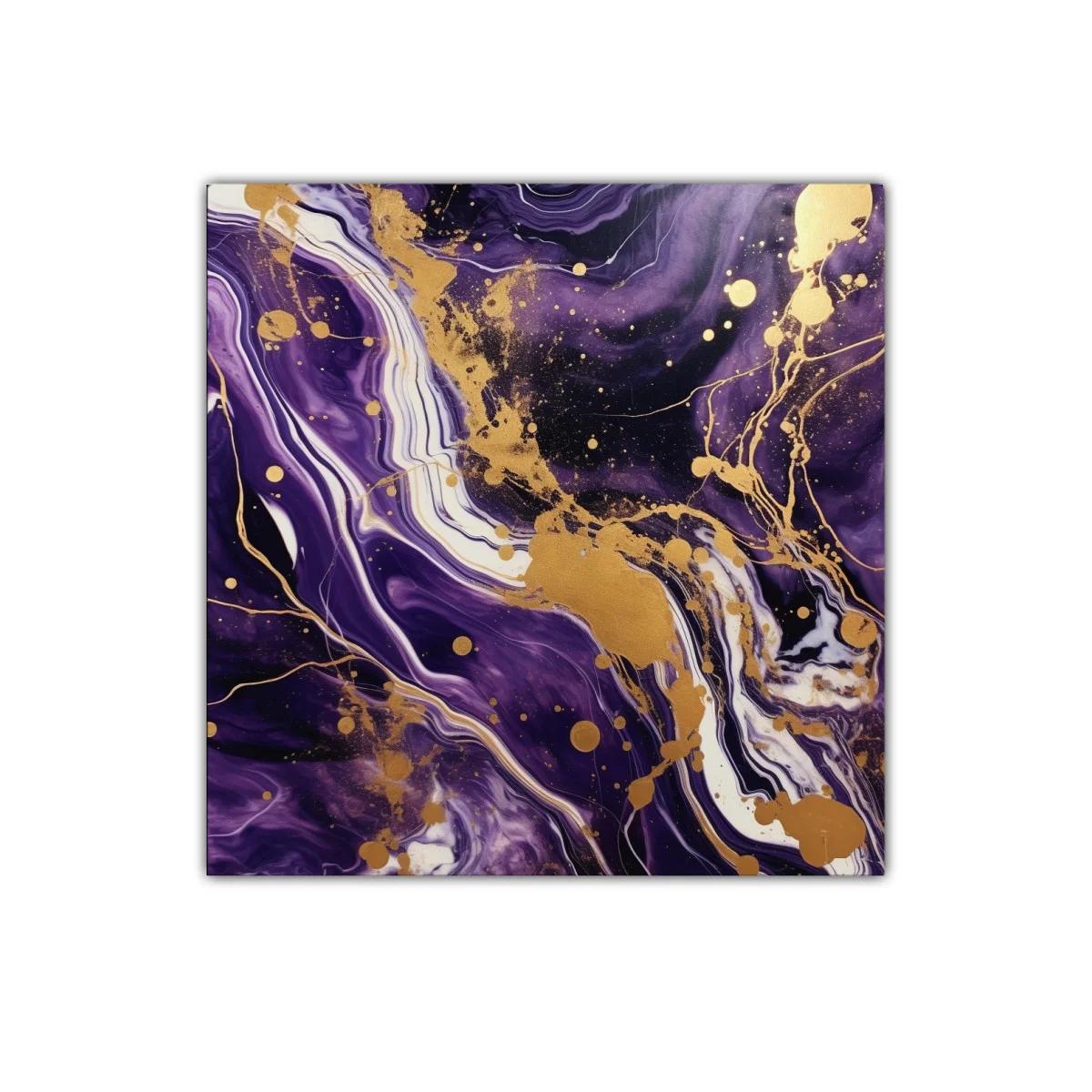 Cuadro abstracto con diseños fluidos en tonos morados y dorados — imagen principal