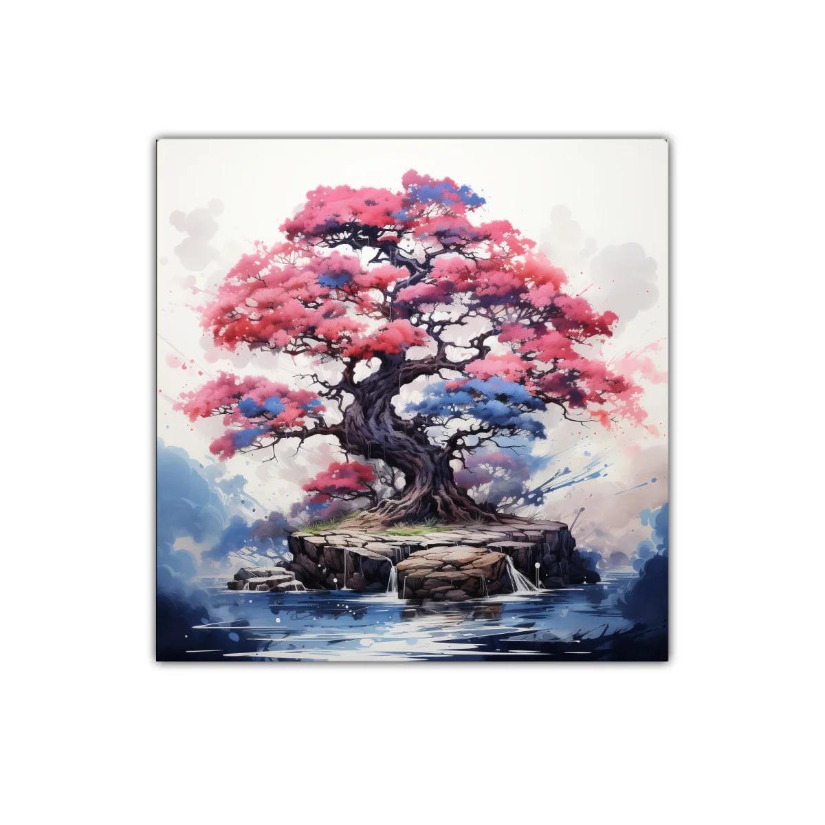Árbol de colores vibrantes sobre isla rocosa en agua tranquila — imagen principal
