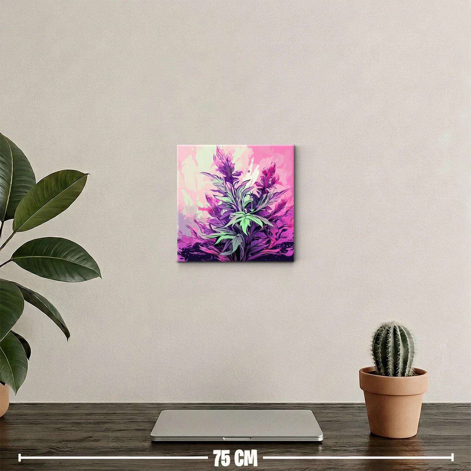 Cuadro floral vibrante con tonos rosa y morado intenso — miniatura 2