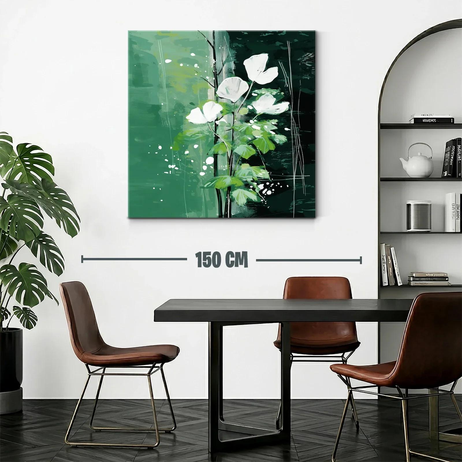 Flores blancas sobre fondo verde con toques abstractos — miniatura 2