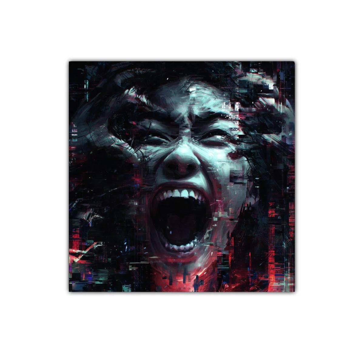 Expresión de angustia y grito en tonos oscuros y vibrantes — imagen principal