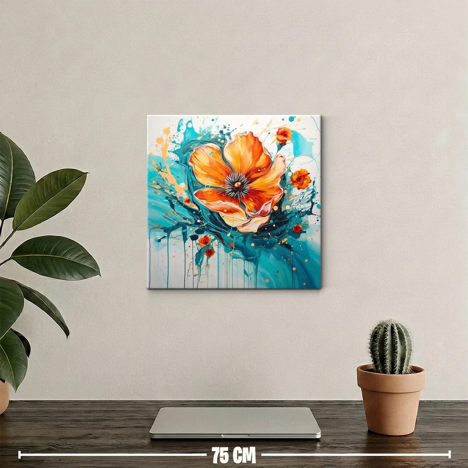 Flor vibrante en tonos turquesa y naranja dinámicos — miniatura 2