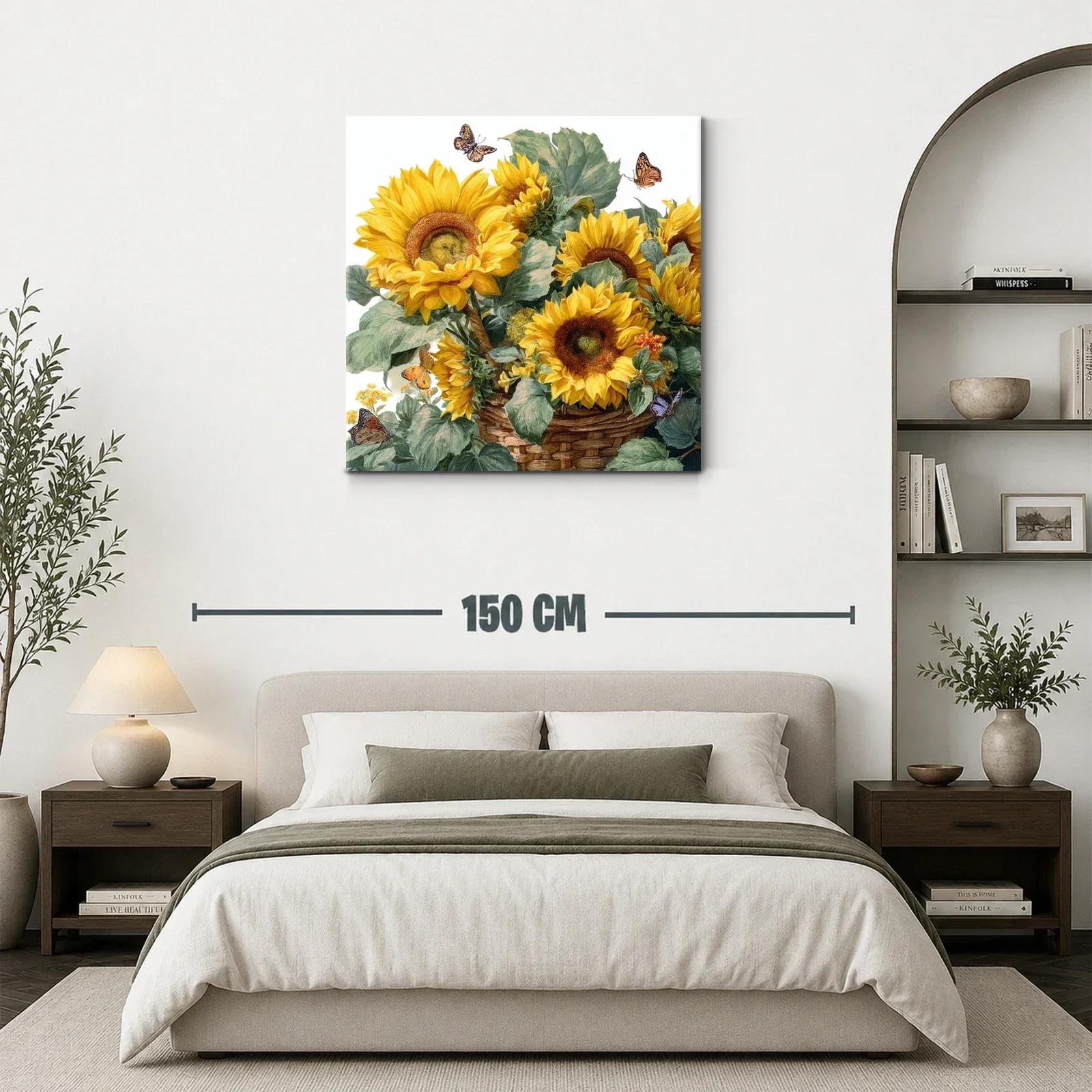 Cuadro con vibrantes girasoles y mariposas en tonos cálidos — miniatura 3