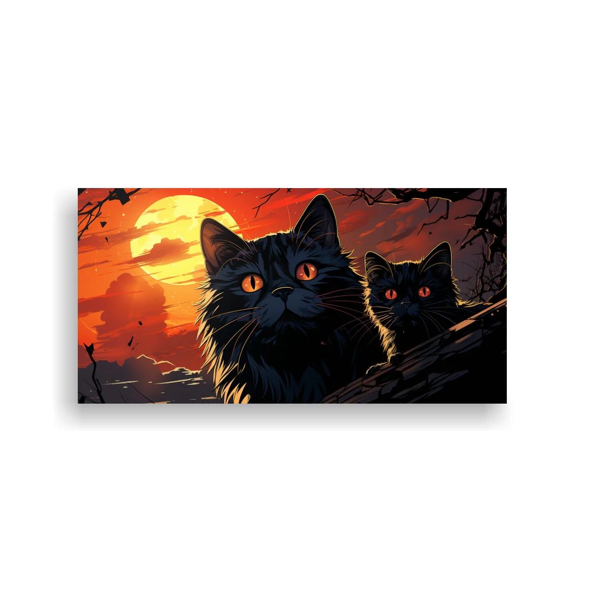 Cuadro dos gatos negros sobre luna grande — imagen principal
