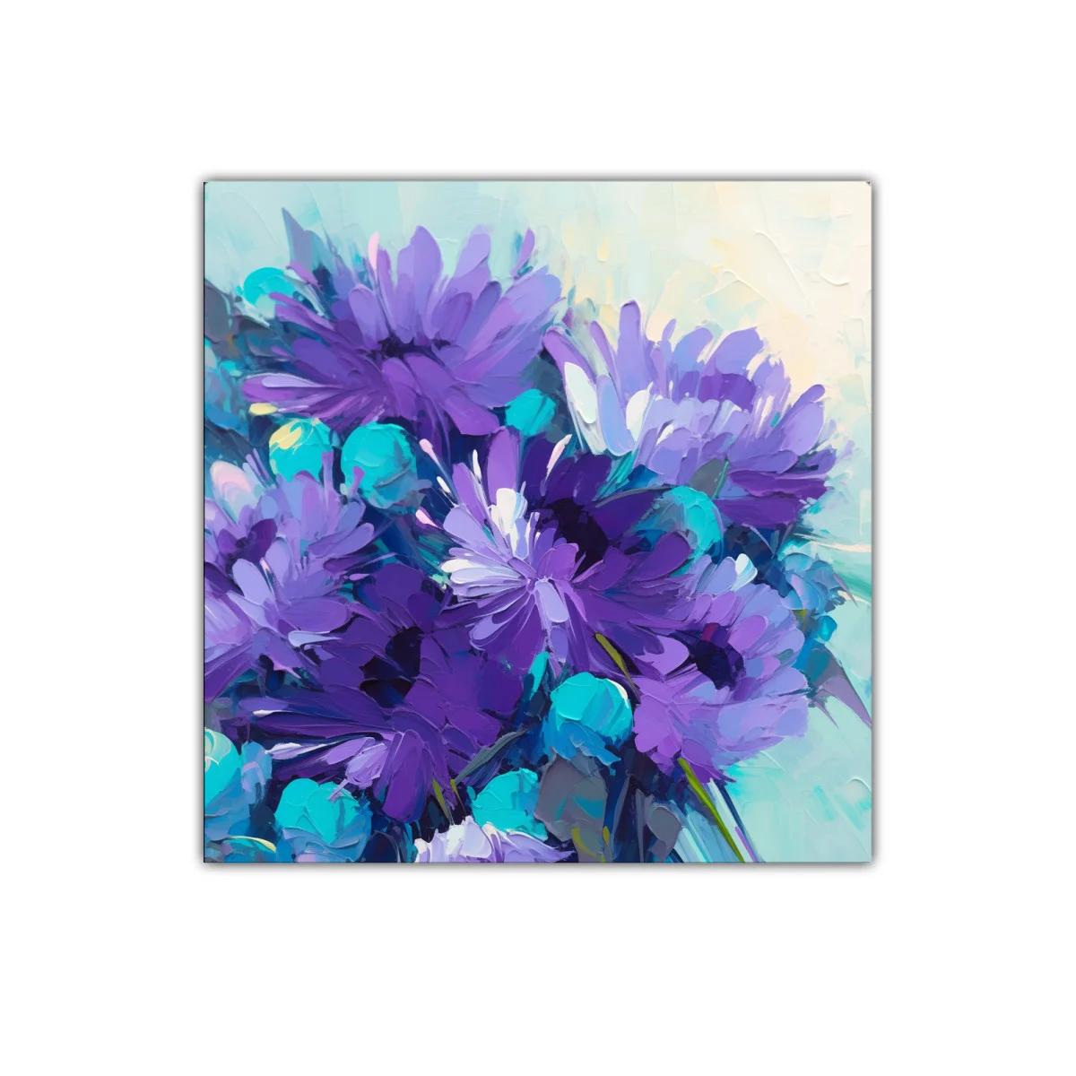 Cuadro decorativo con vibrantes flores en tonos morados y azules — imagen principal
