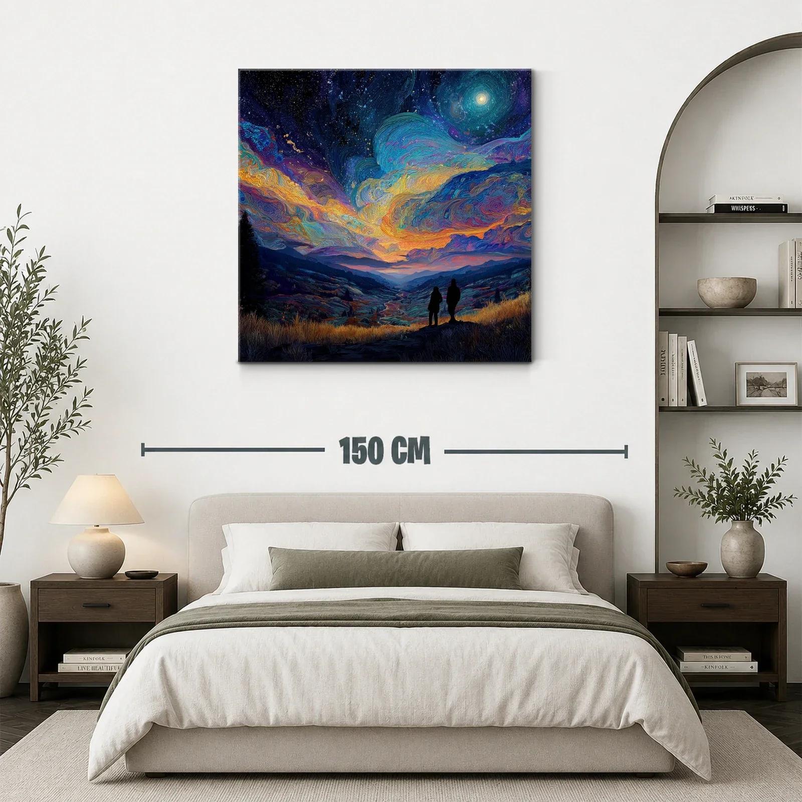 Paisaje nocturno con cielo estrellado y figuras en silueta — miniatura 3