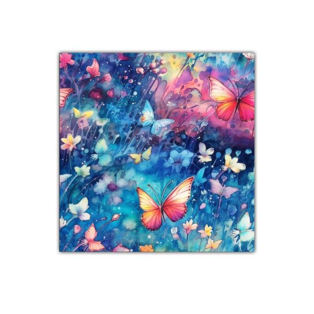 Cuadro decorativo con mariposas y flores en tonos vibrantes