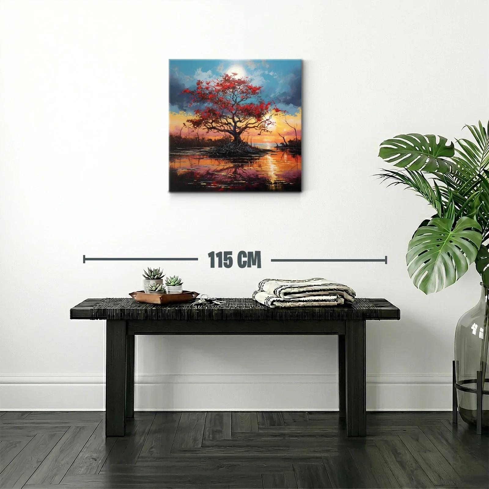 Árbol en paisaje al atardecer con tonos cálidos y azules — miniatura 2