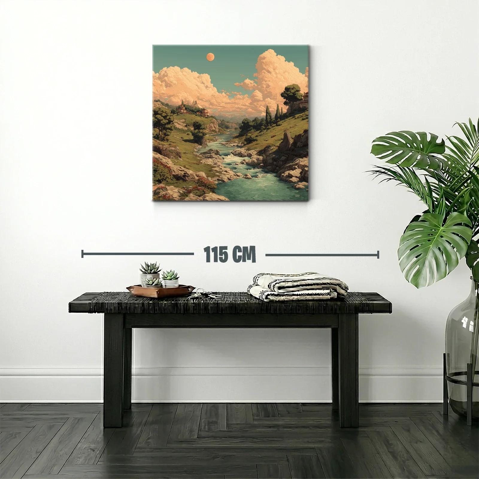 Paisaje campestre con río serpenteante al atardecer — miniatura 2