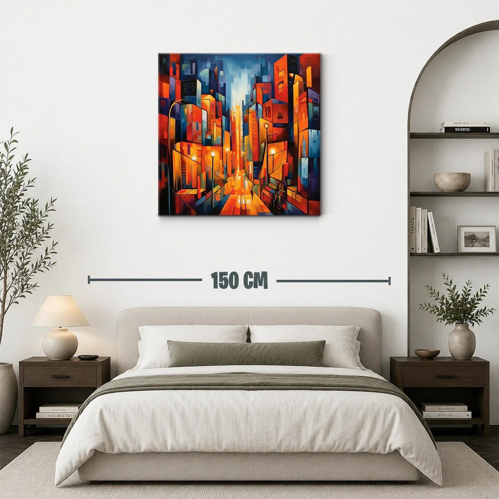 Cuadro vibrante de ciudad iluminada al atardecer — miniatura 3