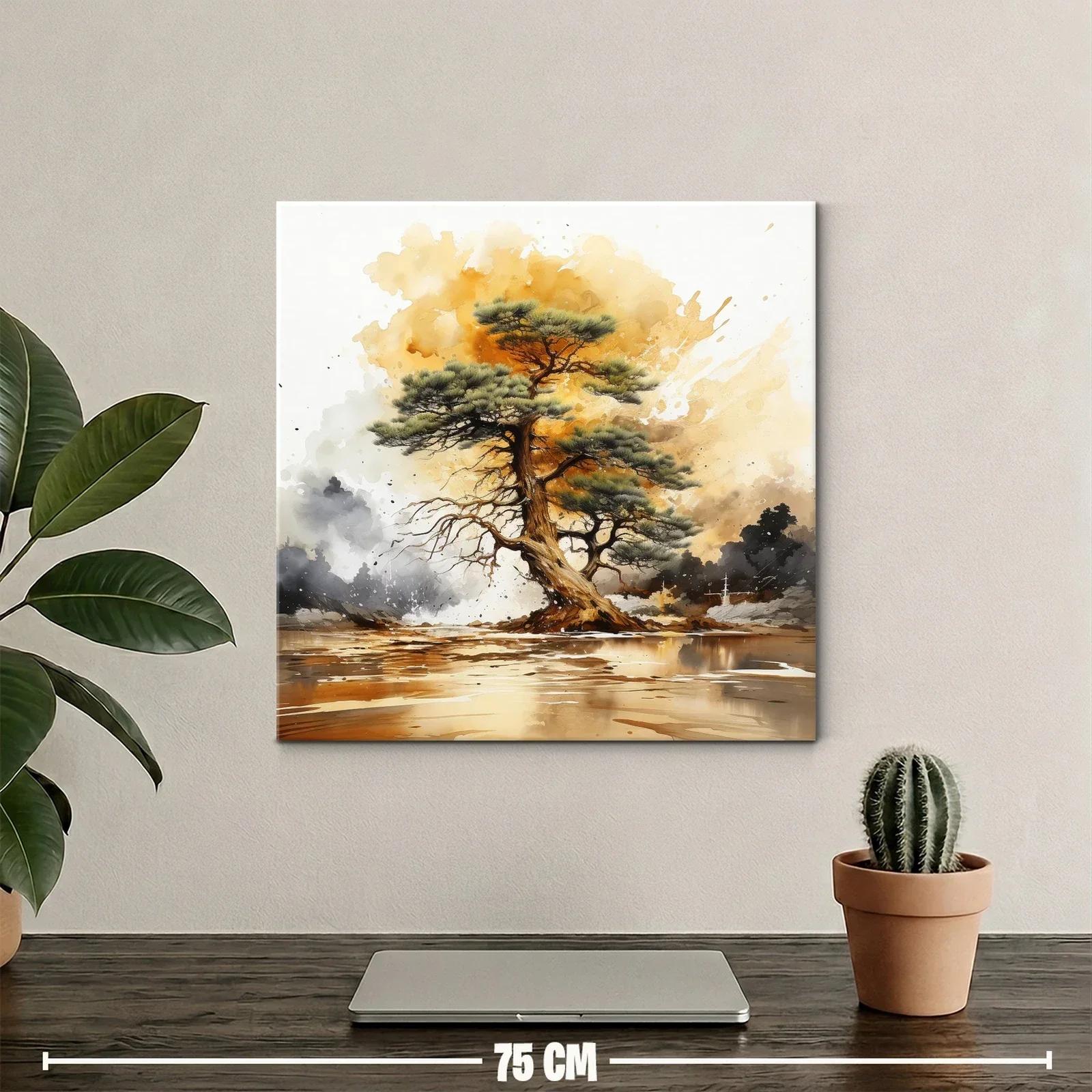 Árbol solitario sobre paisaje al atardecer dorado — miniatura 2