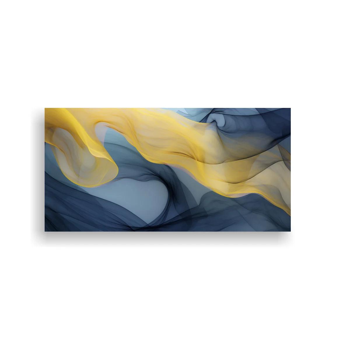 Cuadro formas fluidas abstractas con franja dorada ondulante