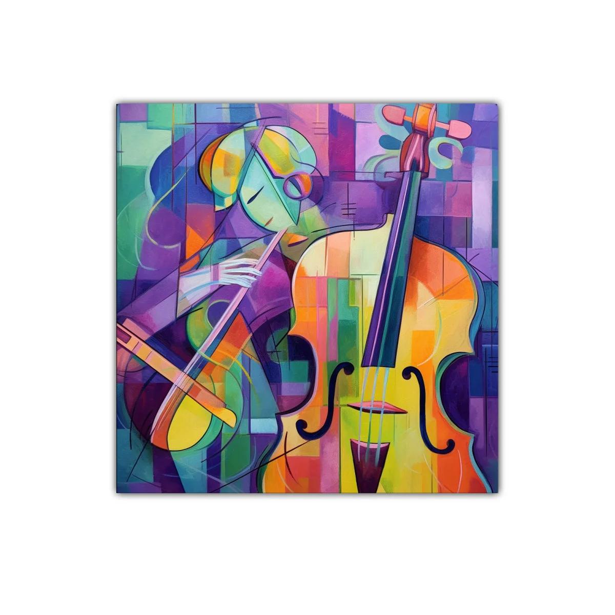 Cuadro abstracto con músico y violonchelo en colores vivos — miniatura 1