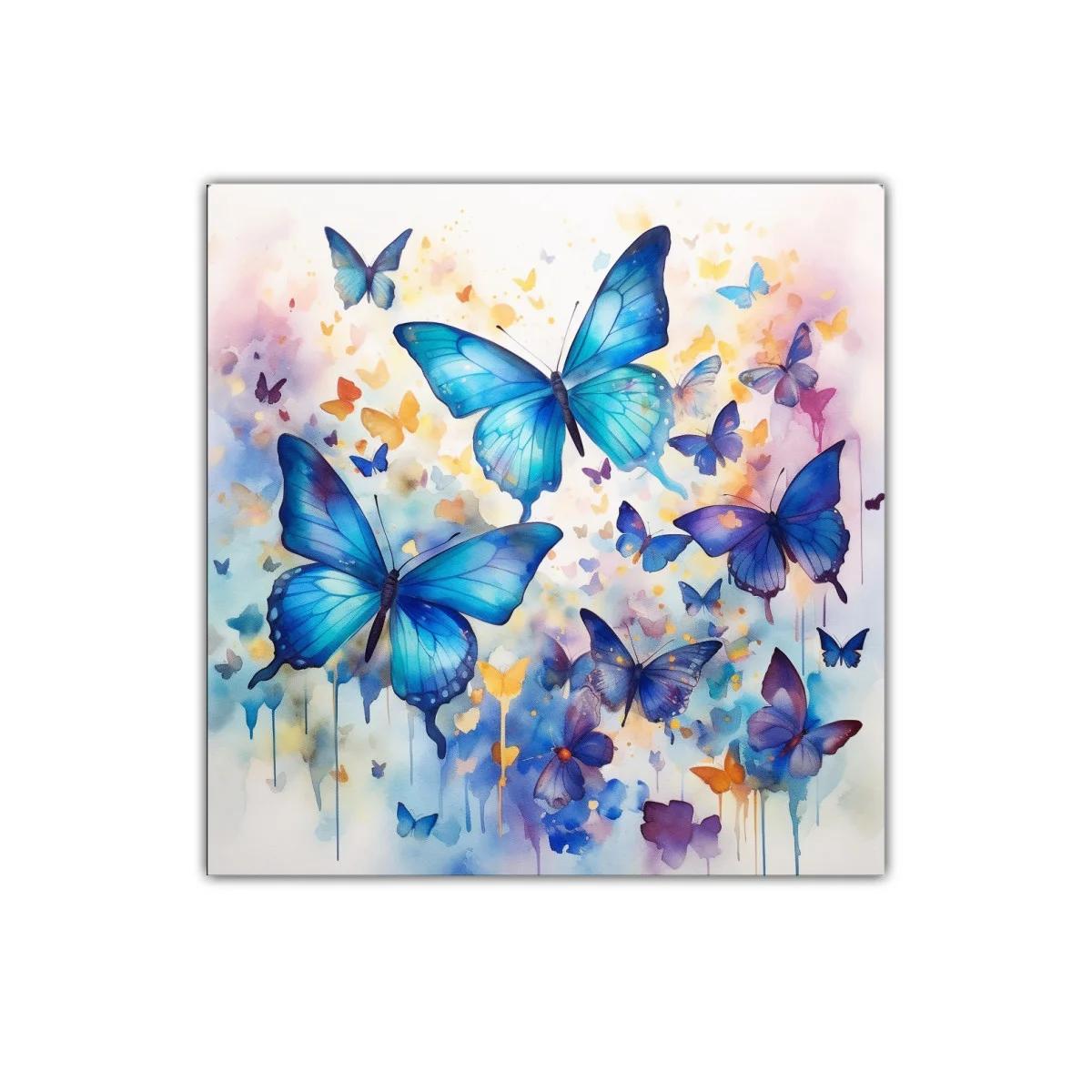 Cuadro decorativo mariposas vibrantes en tonos azules y agua — imagen principal