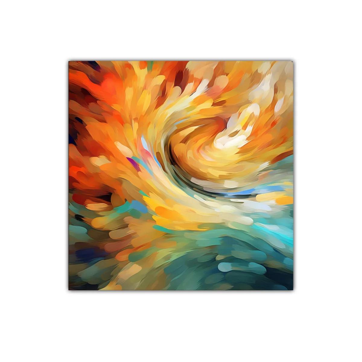 Cuadro abstracto con vibrantes tonos cálidos y fríos