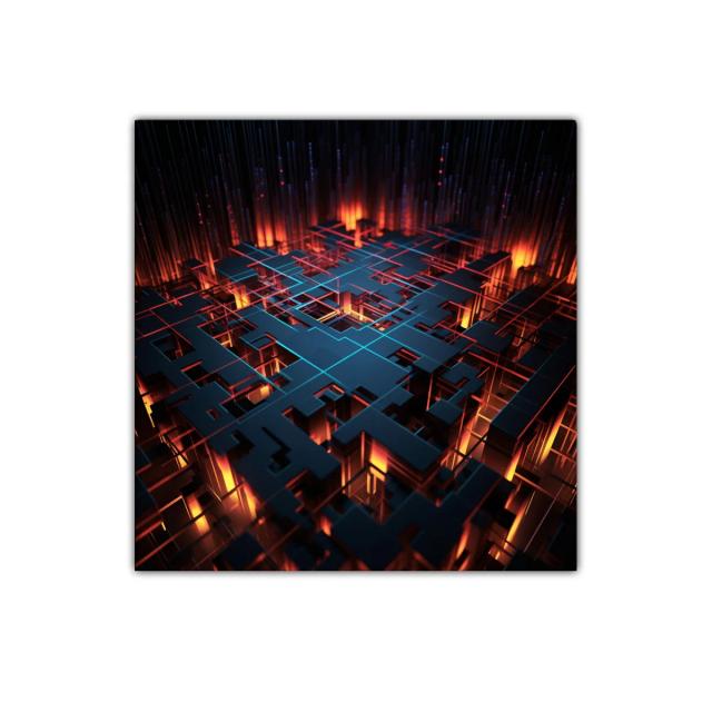 Abstracto geométrico con luces cálidas y líneas azules